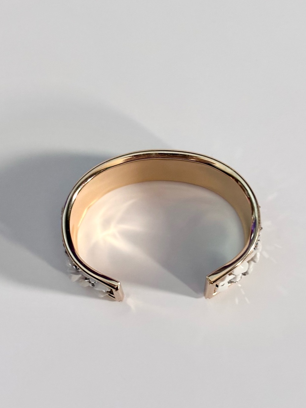 Hand Crafted Gold Cuff Bracelet with White and Silver Accents - Picture 5 of 5